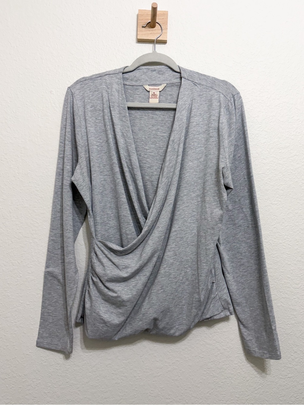 Sundance Faux Wrap Long Sleeve Cotton Stretch Top XL